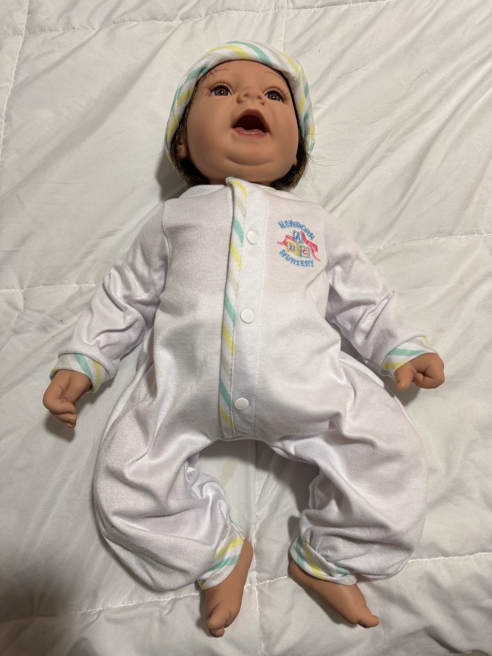 Madame Alexander White Doll Sleeper with Pastel Trim